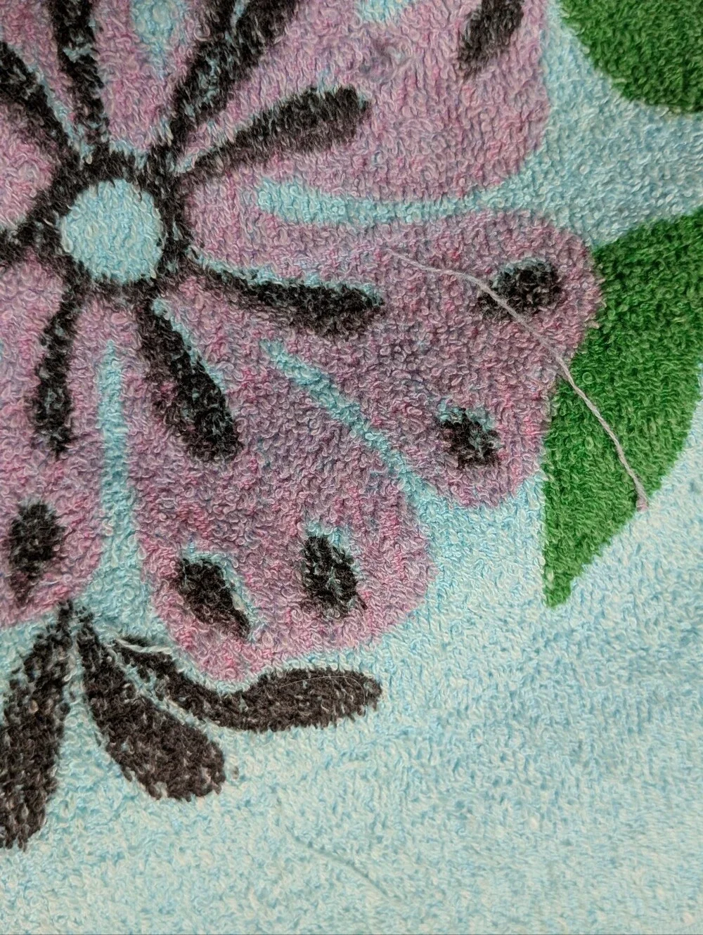 Vintage Bath Beach Towel Turquoise Flowers & Fringes